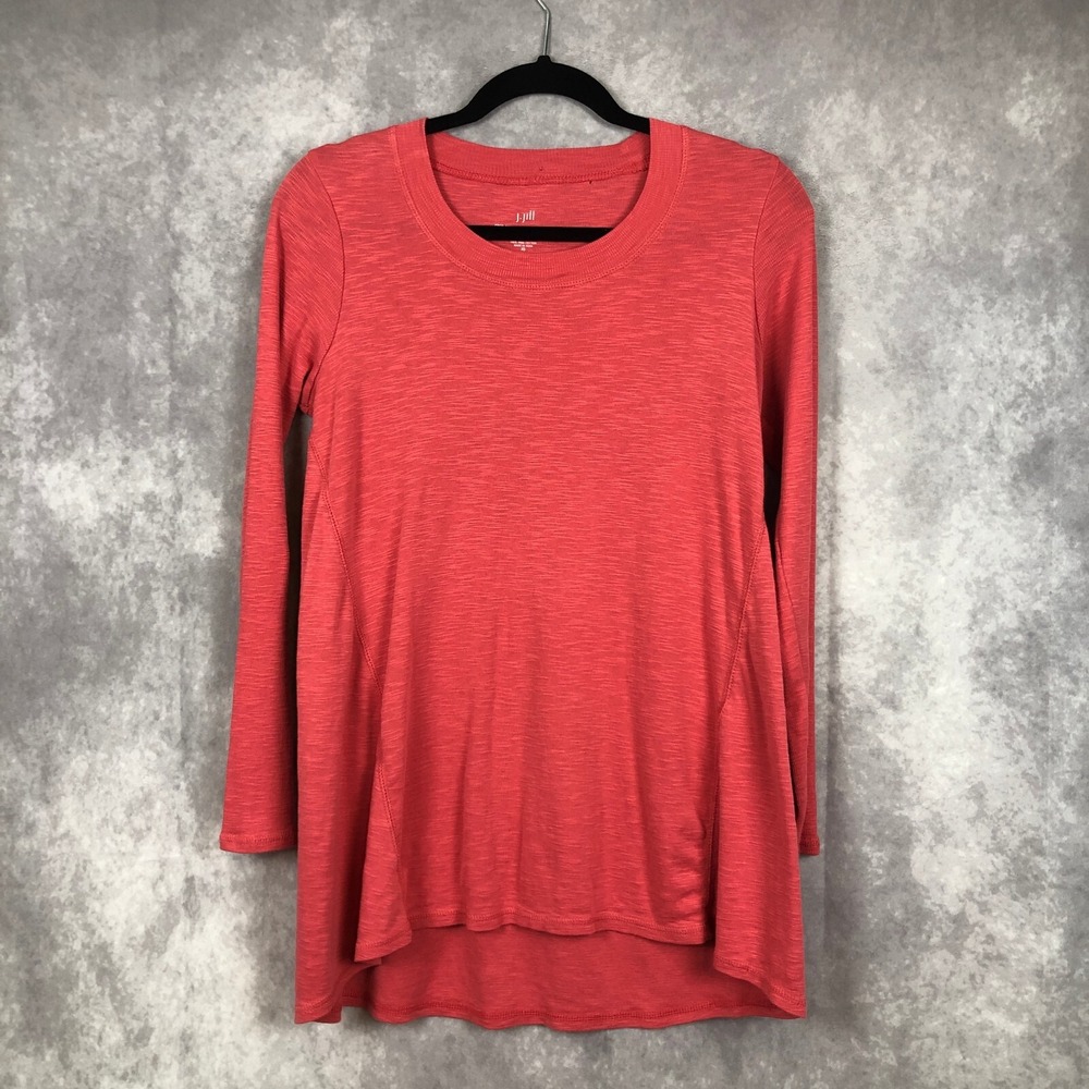 J. Jill Top Size XS Red Pima Scoop Neck Elliptical Tunic Shirt Long Sleeve